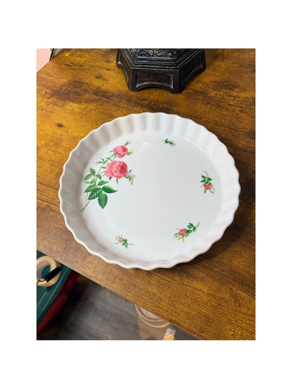 Christineholm pie plate pink roses 10 inch. One and a half inch deep.